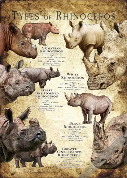 Types of Rhinoceros Poster Print - Image 2
