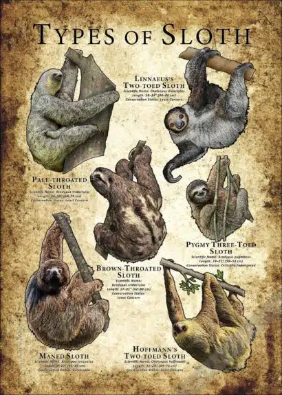 Types of Sloth Poster Print - Wildlife Art - Image 3