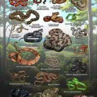 Poster design featuring various species of snake native to Delaware