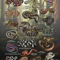 Poster design featuring various species of snake native to Northern California