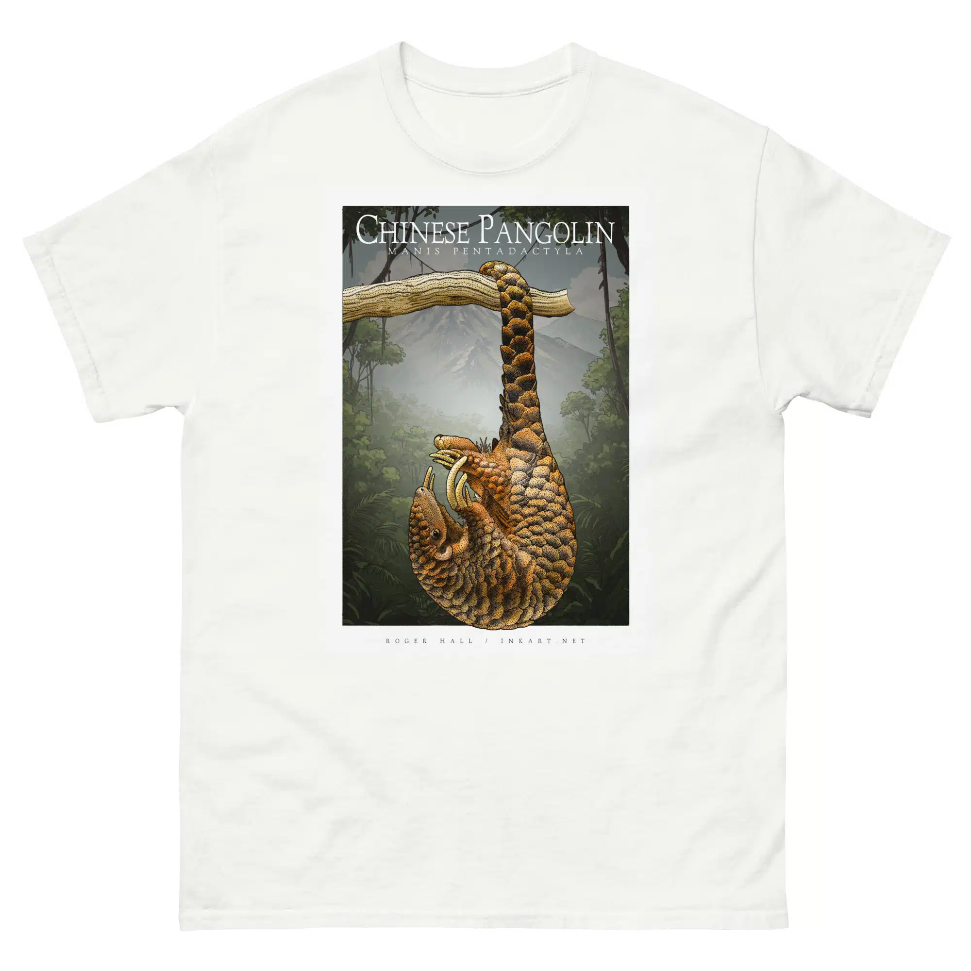 Chinese Pangolin unisex-classic-tee-white Fine art illustration of a Chinese Pangolin printed on a high-quality 100% unisex cotton t-shirt.
