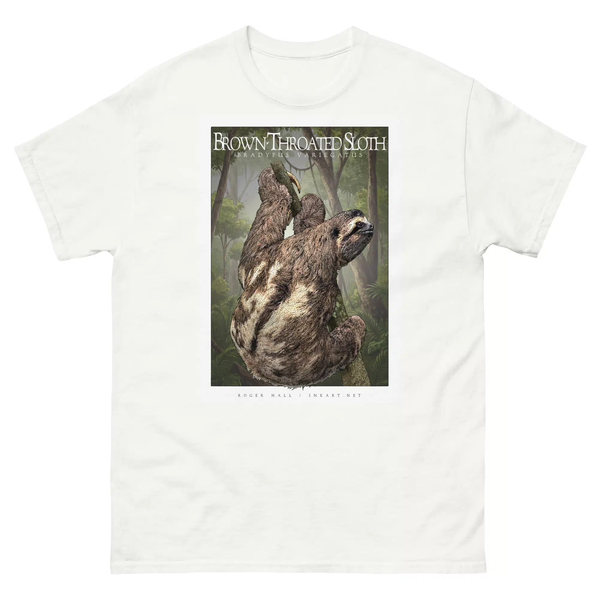 unisex-classic-tee-white-front-67b51e940cfbd.jpg Brown-Throated Sloth - Unisex classic tee - Image 1