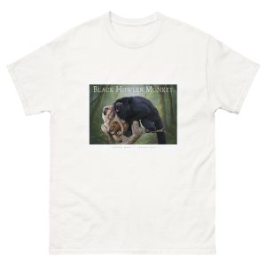 Fine art illustration of a Black Howler Monkey printed on a high-quality 100% unisex cotton t-shirt.