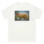 Fine art illustration of a Capybara printed on a high-quality 100% unisex cotton t-shirt.