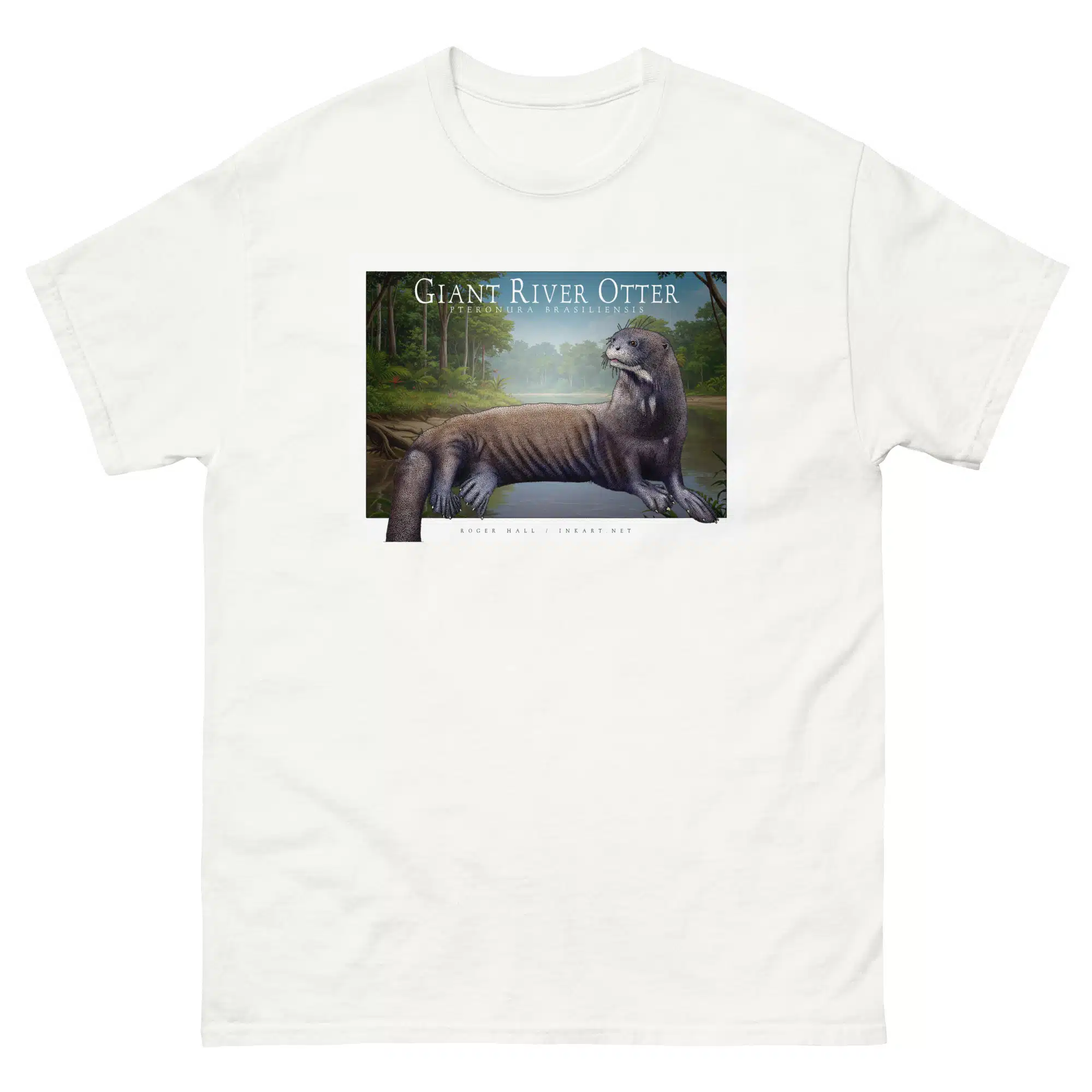 Giant River Otter unisex-classic-tee-white Fine art illustration of a Giant River Otter printed on a high-quality 100% unisex cotton t-shirt.