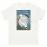 Fine art illustration of an American White Pelican printed on a high-quality 100% unisex cotton t-shirt.