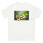 Fine art illustration of a Red-Eyed Tree Frog printed on a high-quality 100% unisex cotton t-shirt.