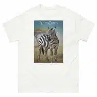 Fine art illustration of a Plains Zebra printed on a high-quality 100% unisex cotton t-shirt.