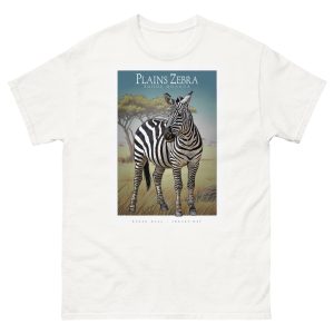 Fine art illustration of a Plains Zebra printed on a high-quality 100% unisex cotton t-shirt.