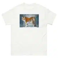 Fine art illustration of a Siberian Tiger printed on a high-quality 100% unisex cotton t-shirt.