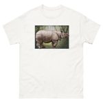 Fine art illustration of a Javan Rhinoceros printed on a high-quality 100% unisex cotton t-shirt.