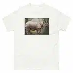 Fine art illustration of a Javan Rhinoceros printed on a high-quality 100% unisex cotton t-shirt.