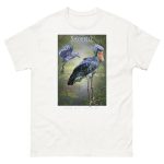 Fine art illustration of a Shoebill printed on a high-quality 100% unisex cotton t-shirt.