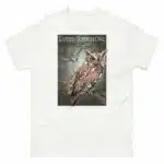 Fine art illustration of an Eastern Screech Owl printed on a high-quality 100% unisex cotton t-shirt.