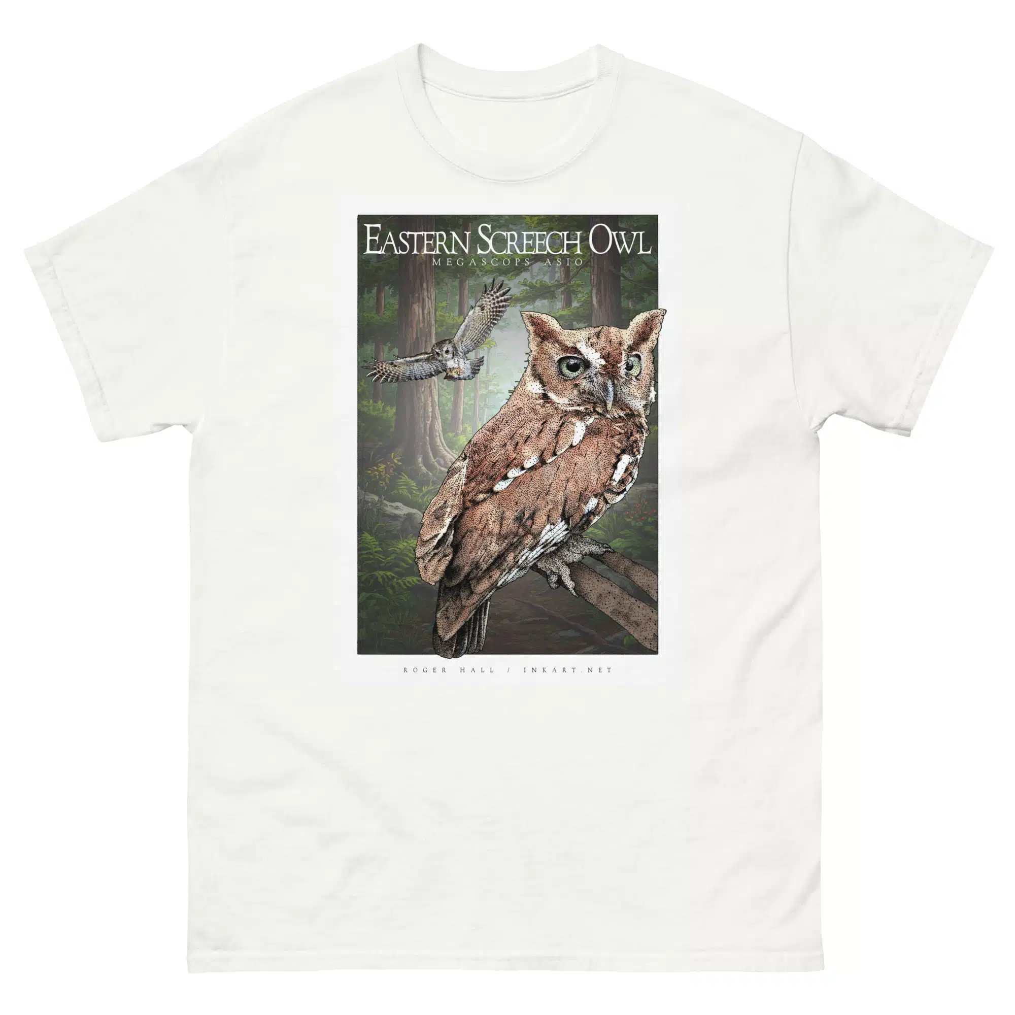 Eastern Screech Owl unisex-classic-tee Fine art illustration of an Eastern Screech Owl printed on a high-quality 100% unisex cotton t-shirt.