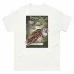 Fine art illustration of a Barred Owl printed on a high-quality 100% unisex cotton t-shirt.