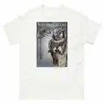 Fine art illustration of a Northern Hawk-Owl printed on a high-quality 100% unisex cotton t-shirt.