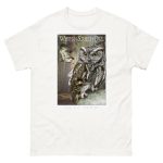 Fine art illustration of a Western Screen Owl printed on a high-quality 100% unisex cotton t-shirt.