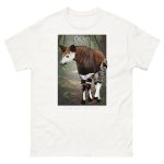 Fine art illustration of an Okapi printed on a high-quality 100% unisex cotton t-shirt.