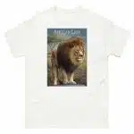 Fine art illustration of an African Lion printed on a high-quality 100% unisex cotton t-shirt.
