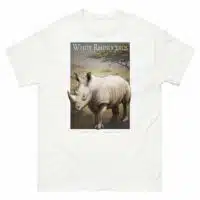 Fine art illustration of a White Rhinoceros printed on a high-quality 100% unisex cotton t-shirt.