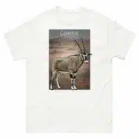 Fine art illustration of a Gemsbok printed on a high-quality 100% unisex cotton t-shirt.