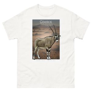 Fine art illustration of a Gemsbok printed on a high-quality 100% unisex cotton t-shirt.