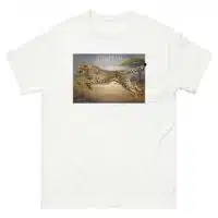 Fine art illustration of a Cheetah printed on a high-quality 100% unisex cotton t-shirt.