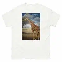 Fine art illustration of a Masai Giraffe printed on a high-quality 100% unisex cotton t-shirt.