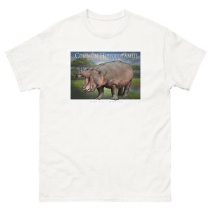 Fine art illustration of a Common Hippopotamus printed on a high-quality 100% unisex cotton t-shirt.