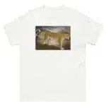 Fine art illustration of an African Leopard printed on a high-quality 100% unisex cotton t-shirt.
