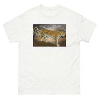 Fine art illustration of an African Leopard printed on a high-quality 100% unisex cotton t-shirt.