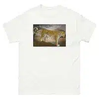 Fine art illustration of an African Leopard printed on a high-quality 100% unisex cotton t-shirt.