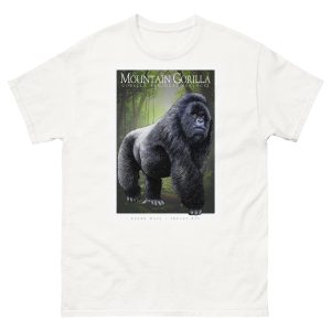 Fine art illustration of a Mountain Gorilla printed on a high-quality 100% unisex cotton t-shirt.