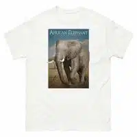 Fine art illustration of an African Elephant printed on a high-quality 100% unisex cotton t-shirt.