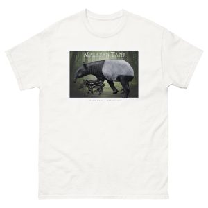 Fine art illustration of a Malayan Tapir and Young printed on a high-quality 100% unisex cotton t-shirt.