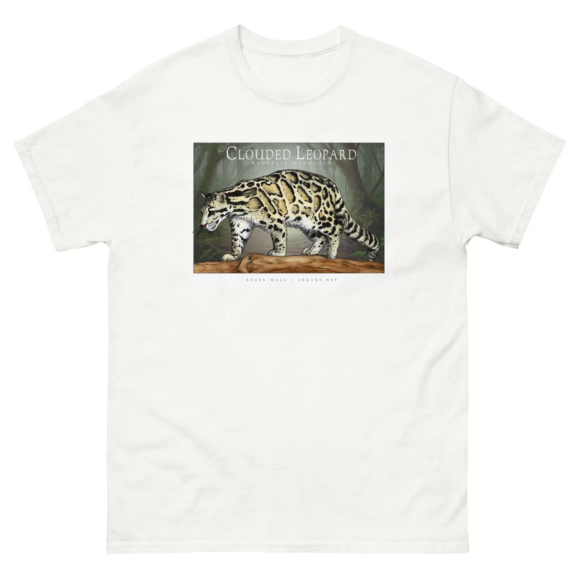 Clouded Leopard unisex-classic-tee-white Fine art illustration of a Clouded Leopard printed on a high-quality 100% unisex cotton t-shirt.