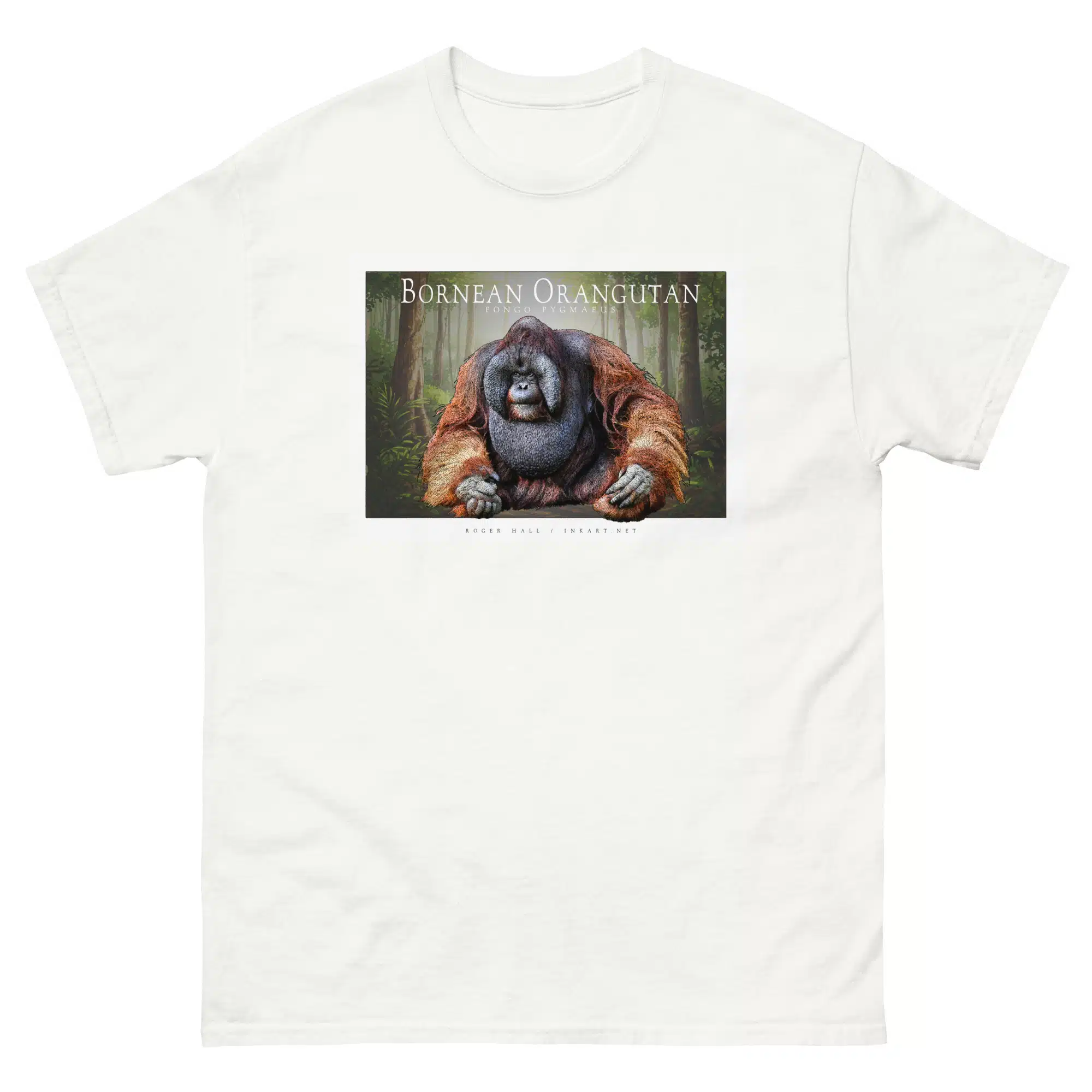 Bornean Orangutan unisex-classic-tee-white Fine art illustration of a Bornean Orangutan printed on a high-quality 100% unisex cotton t-shirt.