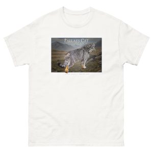 Fine art illustration of a Pallas's Cat printed on a high-quality 100% unisex cotton t-shirt.