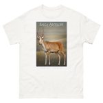 Fine art illustration of a Saiga Antelope printed on a high-quality 100% unisex cotton t-shirt.