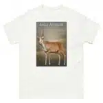 Fine art illustration of a Saiga Antelope printed on a high-quality 100% unisex cotton t-shirt.