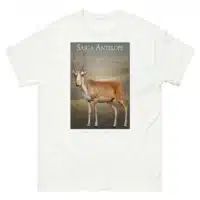Fine art illustration of a Saiga Antelope printed on a high-quality 100% unisex cotton t-shirt.