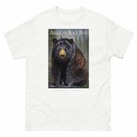 Fine art illustration of an American Black Bear printed on a high-quality 100% unisex cotton t-shirt.