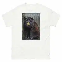 Fine art illustration of an American Black Bear printed on a high-quality 100% unisex cotton t-shirt.