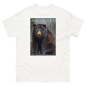 Fine art illustration of an American Black Bear printed on a high-quality 100% unisex cotton t-shirt.
