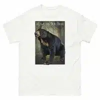 Fine art illustration of a Malayan Sun Bear printed on a high-quality 100% unisex cotton t-shirt.