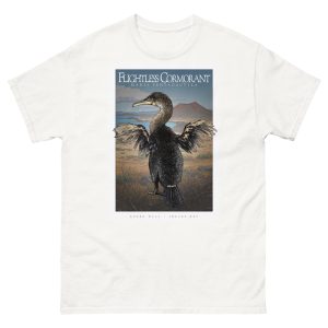 Fine art illustration of a Flightless Cormorant printed on a high-quality 100% unisex cotton t-shirt.