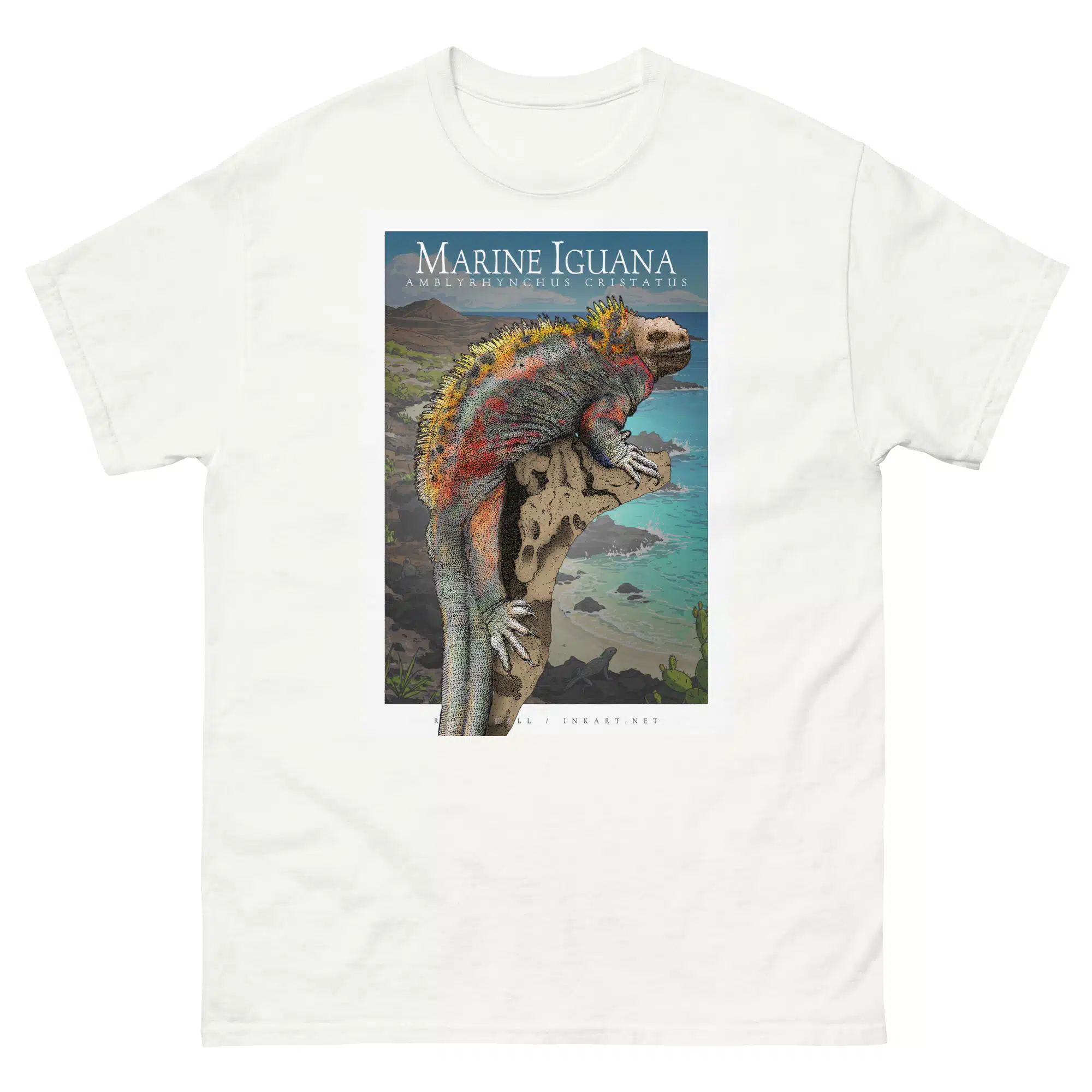 Marine Iguana unisex-classic-tee-white Fine art illustration of a Marine Iguana printed on a high-quality 100% unisex cotton t-shirt.