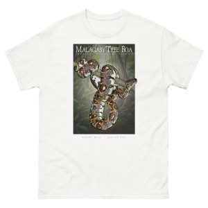 Fine art illustration of a Malagasy Tree Boa printed on a high-quality 100% unisex cotton t-shirt.