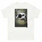 Fine art illustration of a Black & White Ruffed Lemur printed on a high-quality 100% unisex cotton t-shirt.